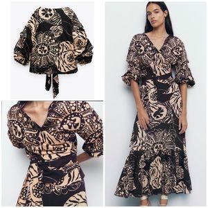 Zara linen viscose printed wrap top